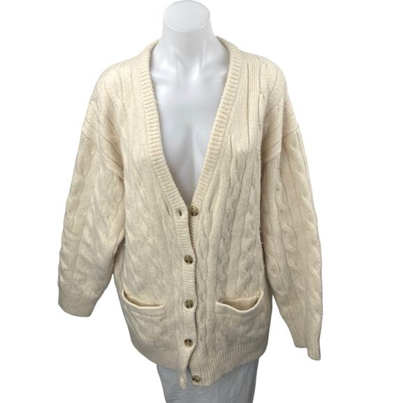 J.Crew Cream White Relaxed Cable Knit Pocket Long Sleeve Cardigan Sweater XS-S - Picture 1 of 4
